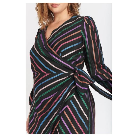 NWT Tanya Taylor Metallic Stripe Magnolia Wrap Party Dress - Picture 6 of 12